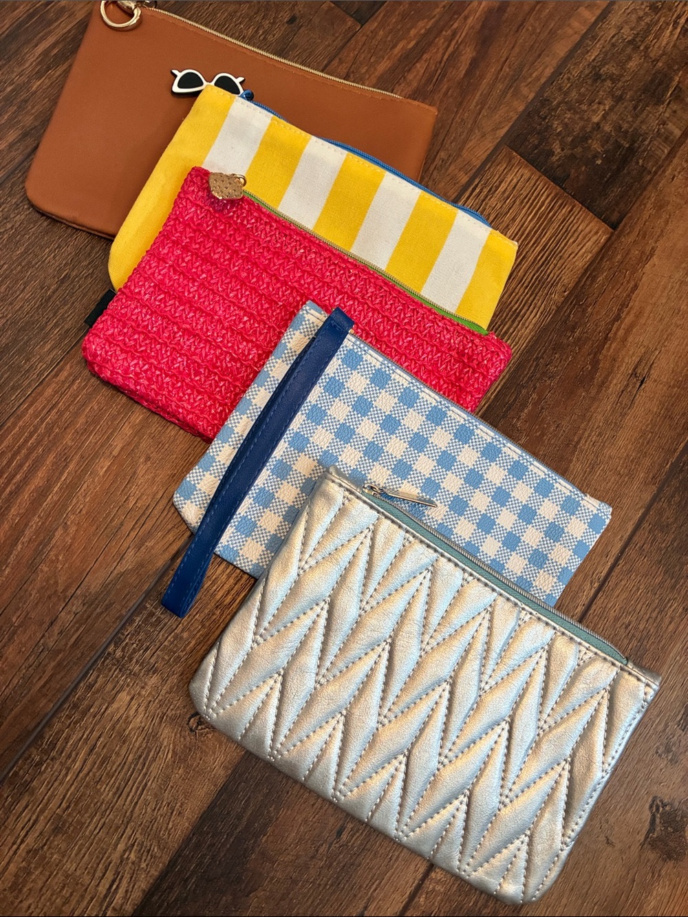 ipsy Cosmetic Pouch Set - Silver, Blue, Pink, Yellow, Tan